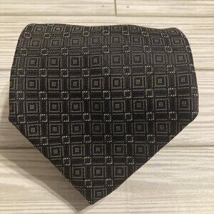 Corneliani Silk Tie Black /White Geometric Square Pattern Hand Stitching  Italy
